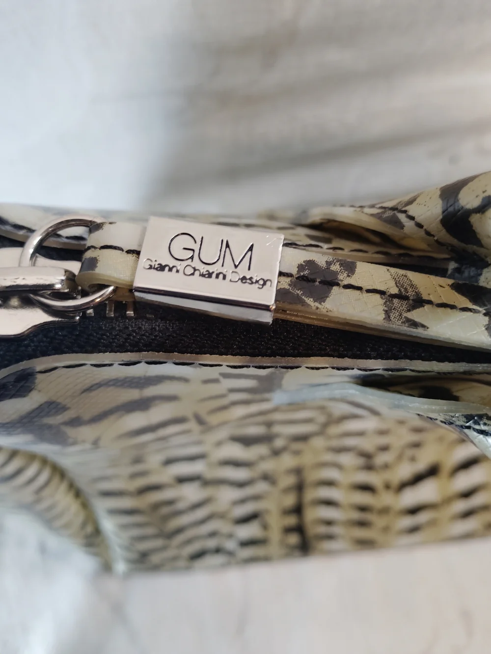 GUM GIANNI CHIARINI Textured Cream and Black Patterned Print Satchel
